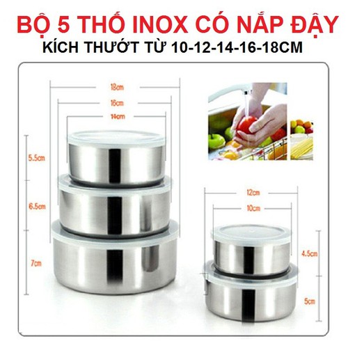 Bộ 5 thố inox có nắp đậy