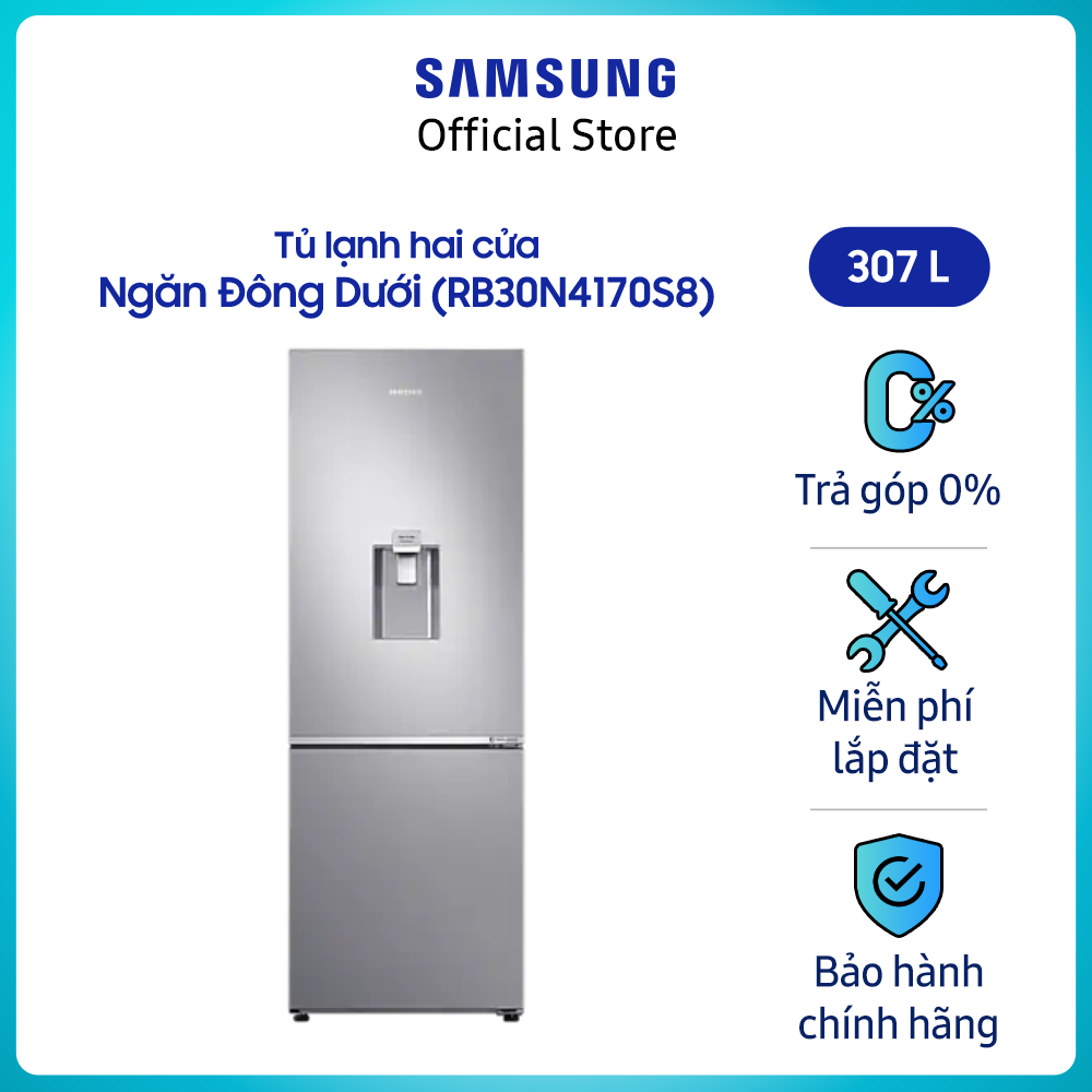Tủ lạnh 2 cửa ngăn đông dưới Samsung Inverter 307 lít RB30N4170S8/SV - Hàng phân phối chính hãng, tiết kiệm điện
