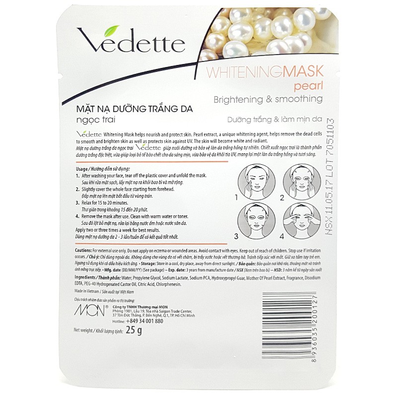 Mặt Nạ Giấy Giúp Sáng Da Ngọc Trai Vedette 22ml | Guardian Việt Nam