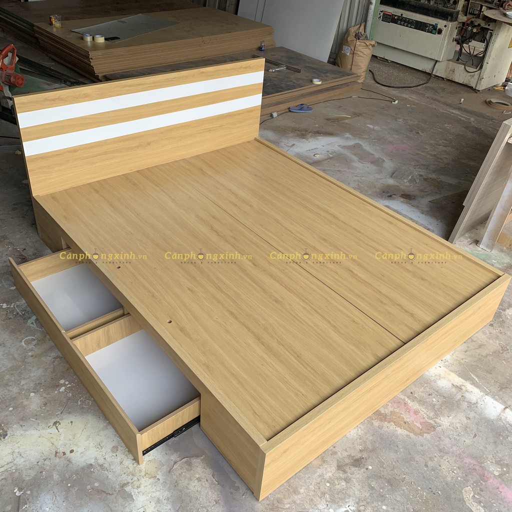Giường nằm nghỉ, Giường ngủ chất liệu gỗ CN MDF phủ melamine cao cấp chống xước có đầu giường thiết kế 2 hộc kéo tiện lợi CPX-G35