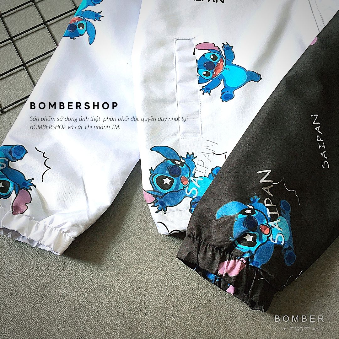 [Ảnh + video thật] Áo khoác dù họa tiết full 3D Cartoon Stitch