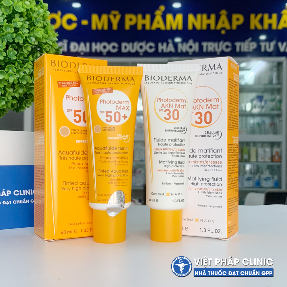 Kem chống nắng bioderma photoderm akn mat spf30+, aquafluide spf50+
