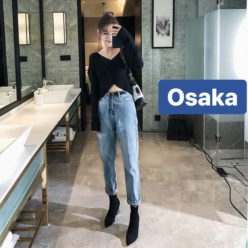 QUẦN JEAN BAGGY NỮ CHẤT BÒ XANH GẤP LAI LƯNG CAO NÂNG MÔNG TREND MỚI TAKESI OK-0118 OSAKA FASHION