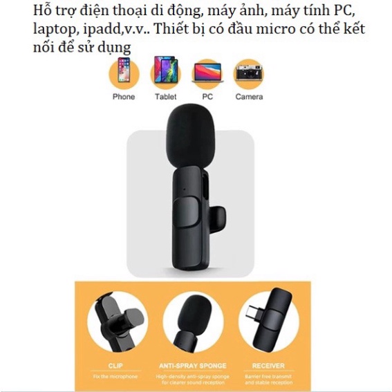 Micro thu âm không dây cài áo K9 - Khử Tiếng Ồn Cao Cấp - Khoảng Cách 20m - Chính Hãng