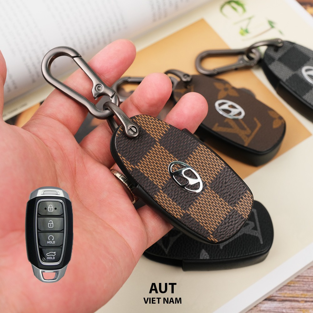 Bao da chìa khóa Hyundai 4 nút Accent da Canvas L.V handmade