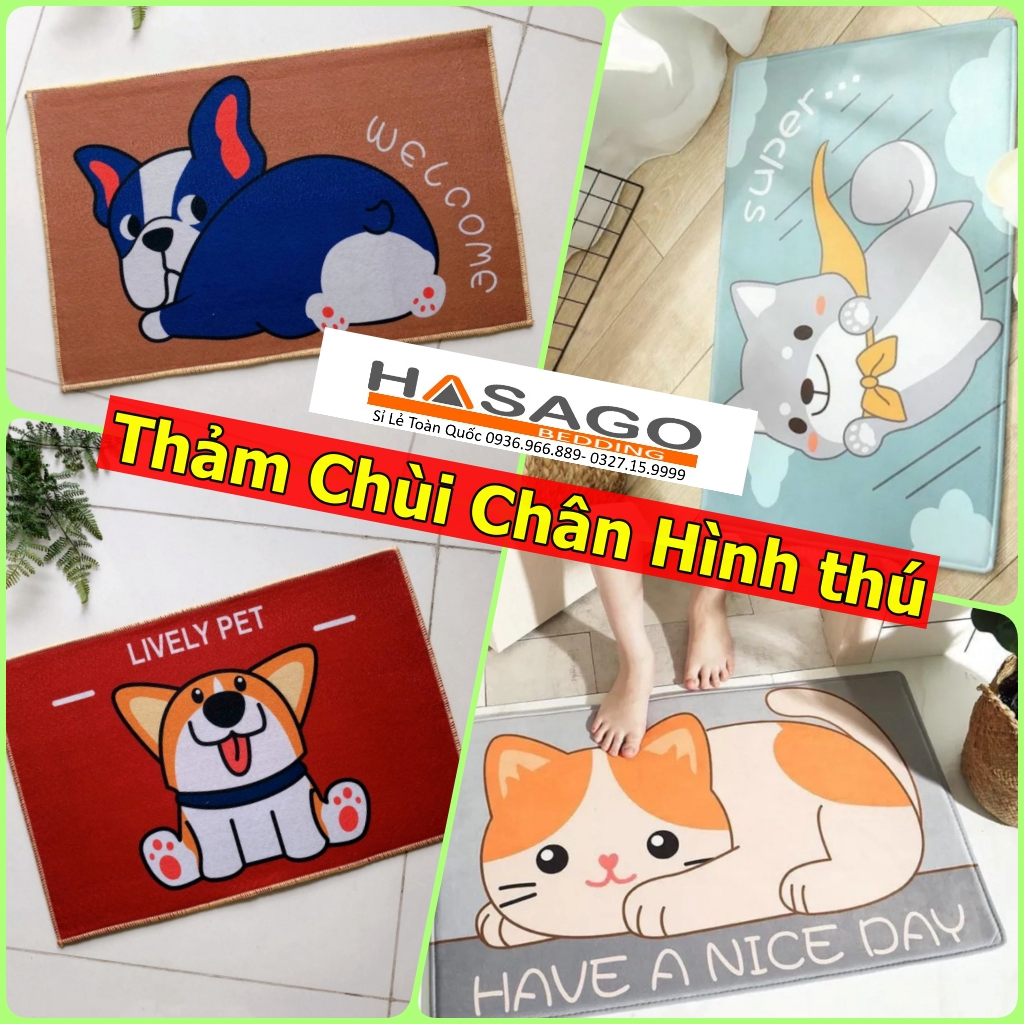 Thảm chùi chân hình thú Thảm Lau Chân Hình Thú Ngộ Nghĩnh in 3d Chống Trơn Trượt 40x60cm