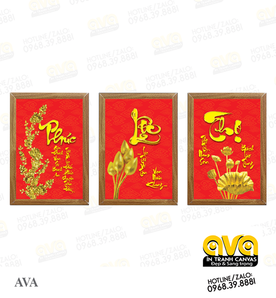 BỘ 3 KHUNG THƯ PHÁP PHONG THỦY - PHÚC LỘC THỌ - (KÈM TRANH NHƯ MẪU)