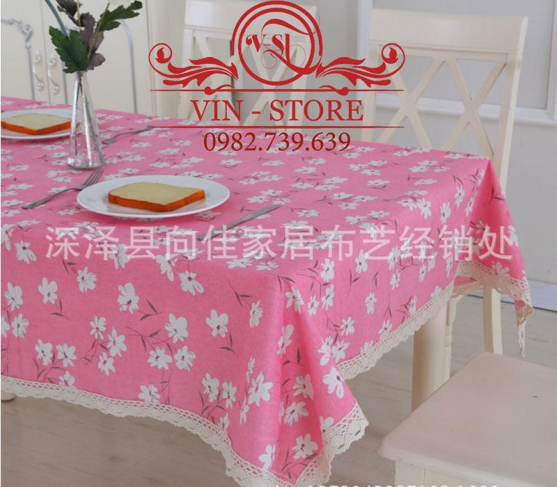 140x220cm KB011 Khăn trải bàn Hoa Trắng Nền Hồng Vinstore Homedecor khăn trải bàn đẹp khăn ăn khăn bàn tablecolths tableware flower canvas vintage tea dining table cafe fabric linen cotton