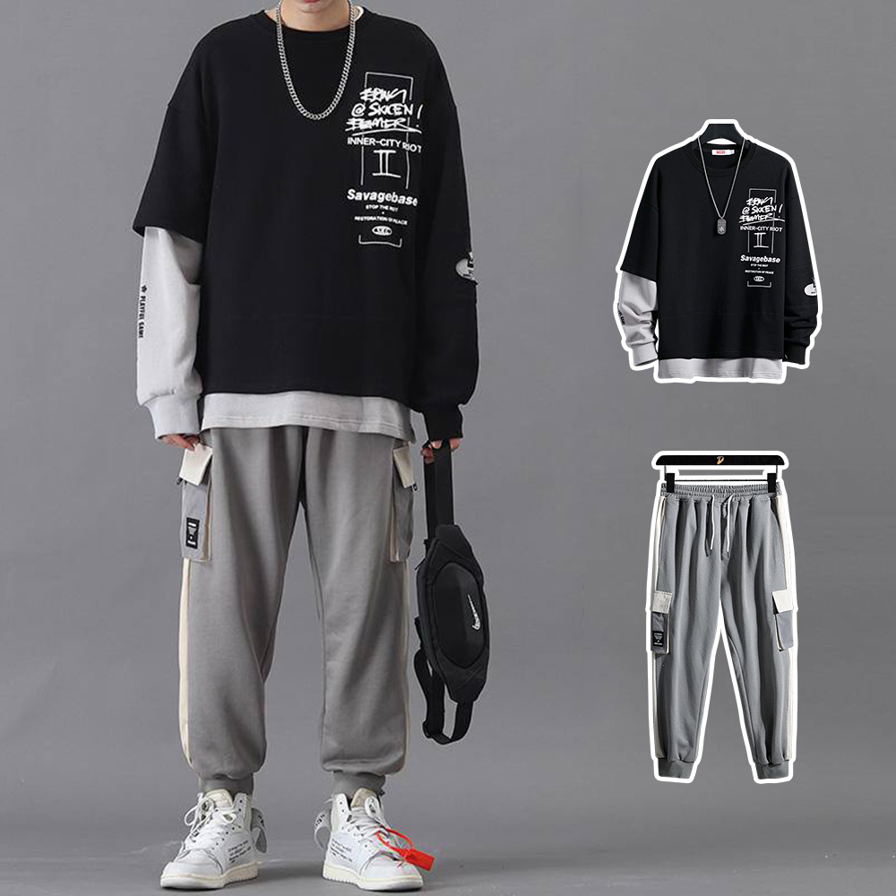 Set Bộ Quần Áo Nỉ Nam Áo Nỉ Pha 2 Màu Kiểu Cách Kết Hợp Với Quần Jogger Túi Bo Ống Năng Động Thời Trang FORYOU SET NAM 90000155