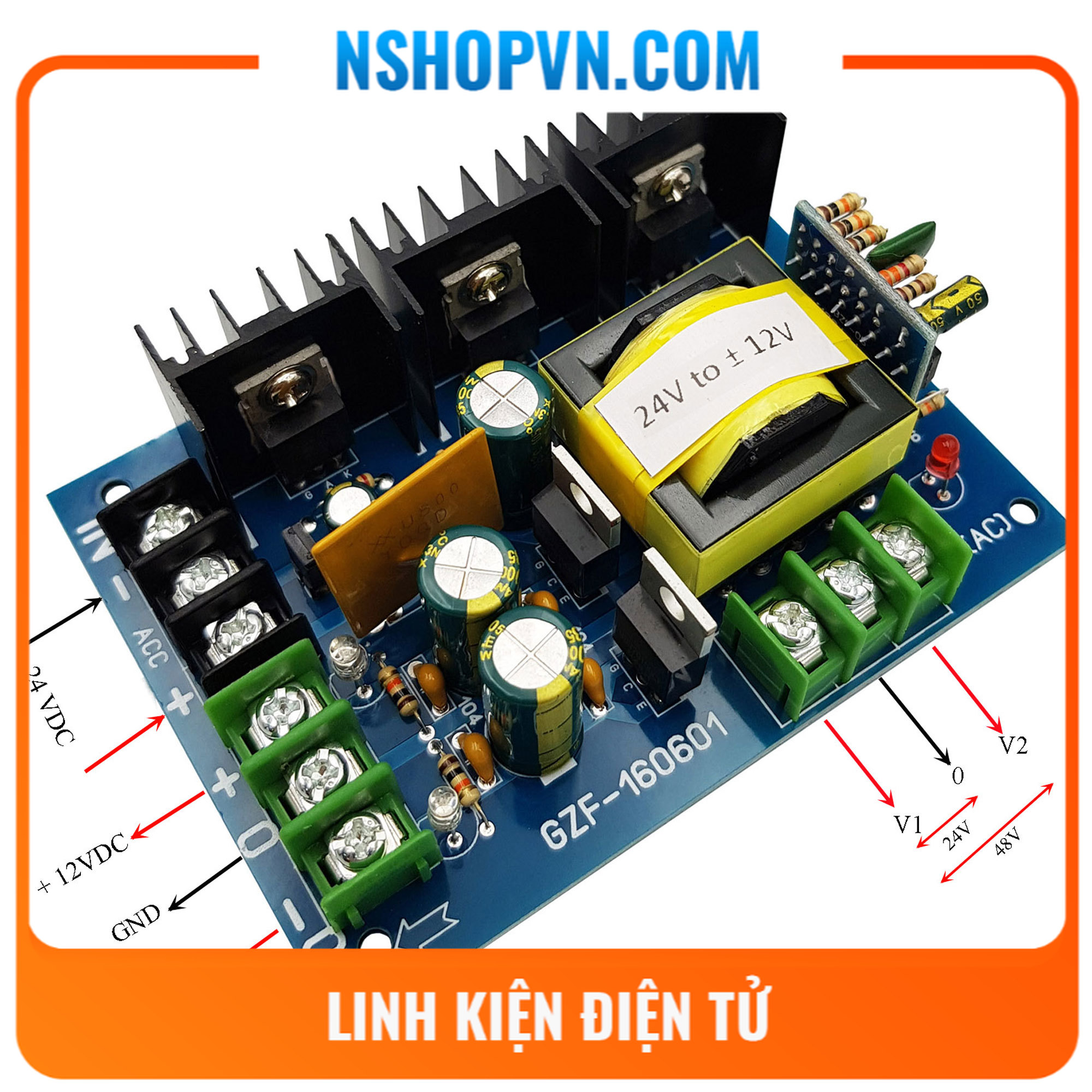 Module chuyển đổi 12VDC-24VDC ra nguồn đôi 12V-24V