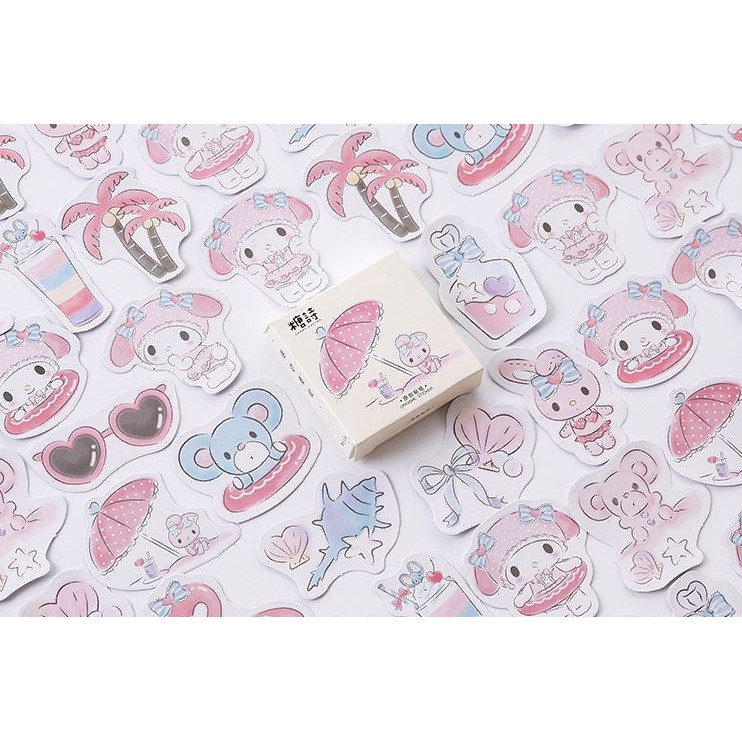 Bộ 46 sticker hàn quốc hình thỏ xinh dán trang trí e23