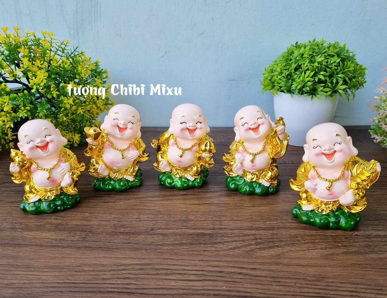 [HCM]Tượng chibi Di Lặc 9cm ánh vàng may mắn