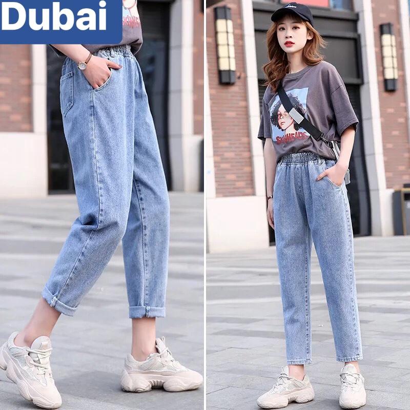 QUẦN JEAN BAGGY CHẤT BÒ NỮ XANH ĐAI THUN LƯNG CAO NÂNG MÔNG D-330 TREND CAO CẤP - DUBAI FASHION