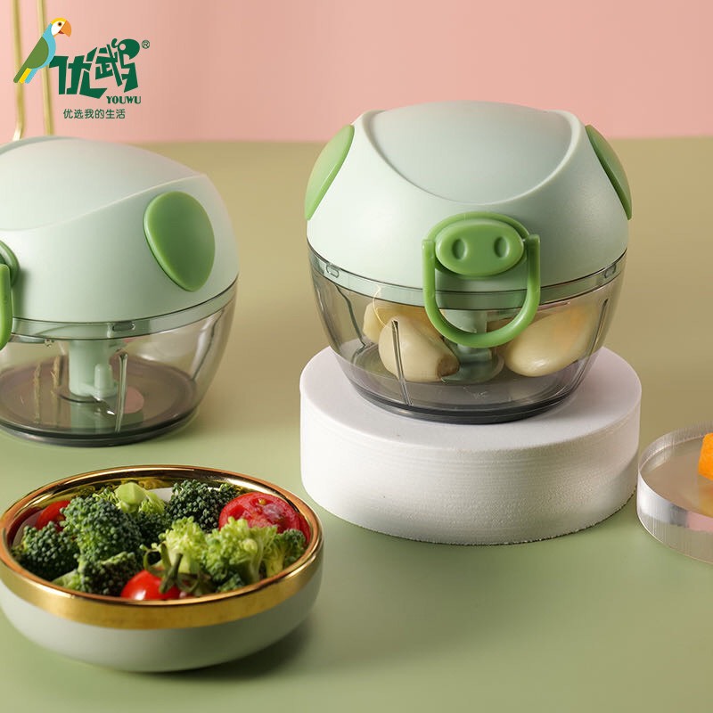 Máy xay tỏi ớt mini hình con heo cầm tay dây rút tiện lợi