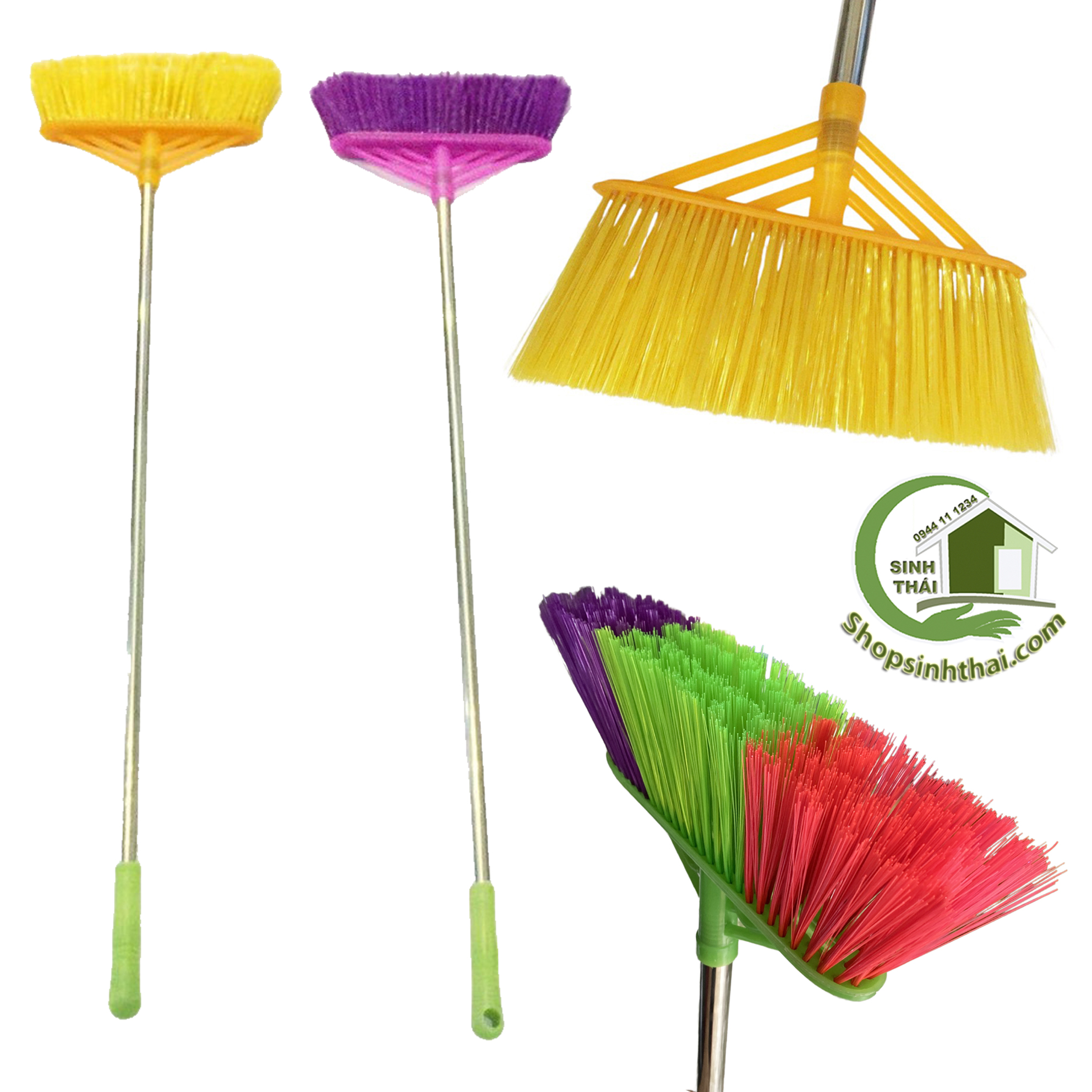 Chổi nhựa song long quét nước, quét sân - Chổi cước nhựa cán inox nhiều màu - Giao màu ngẫu nhiên