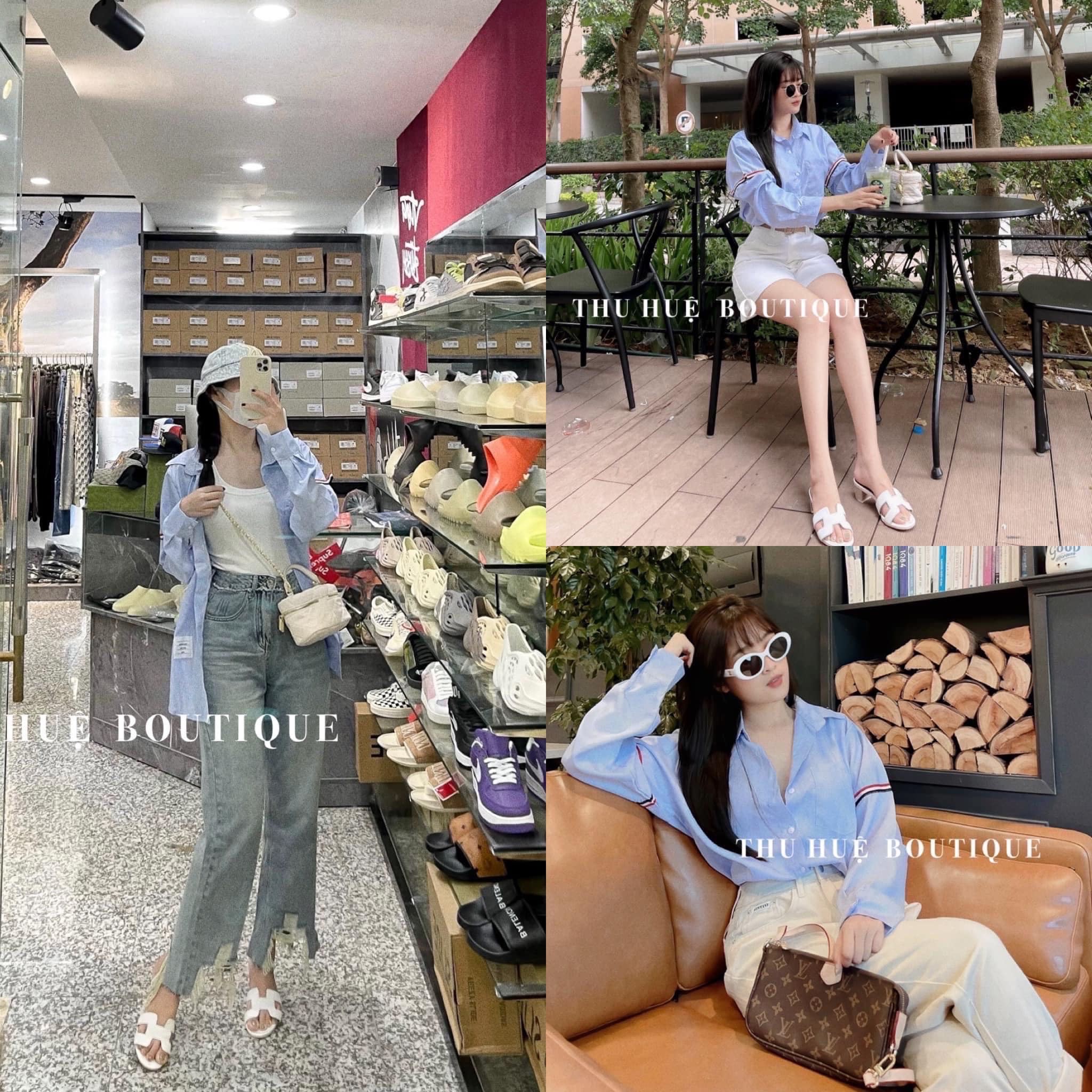 Áo Sơ Mi Kẻ Sọc Xanh Viền Tay