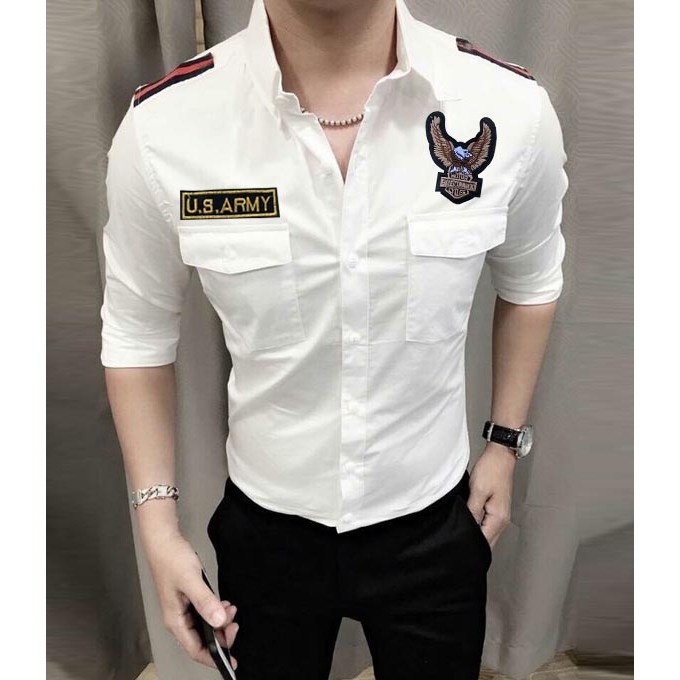 [HCM][HÀNG CHẤT] Áo Sơ Mi Nam Kaki Thêu Logo US ARMY EAGLE Cao Cấp (Ảnh thật)