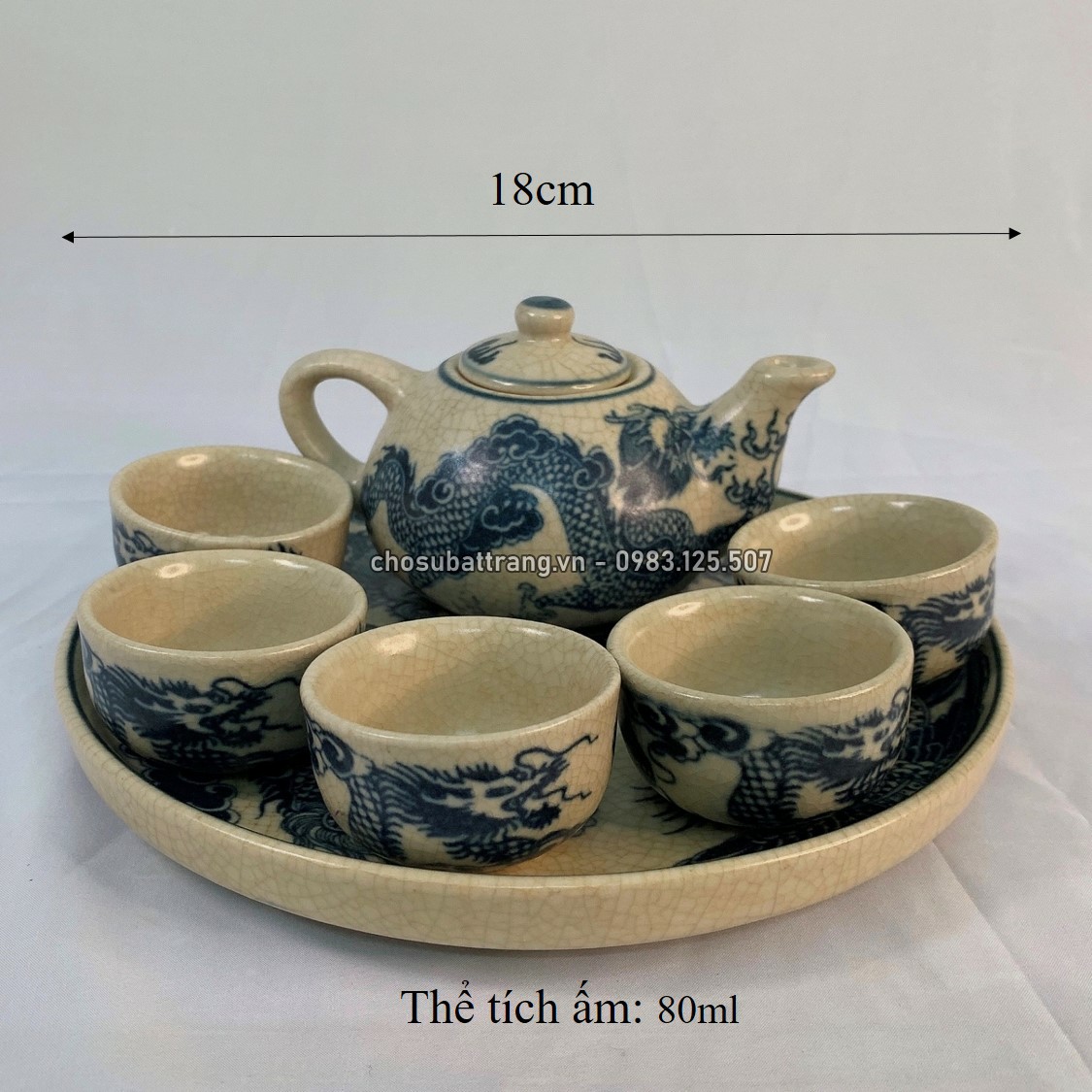 Bộ ấm chén thờ men rạn trơn long phụng
