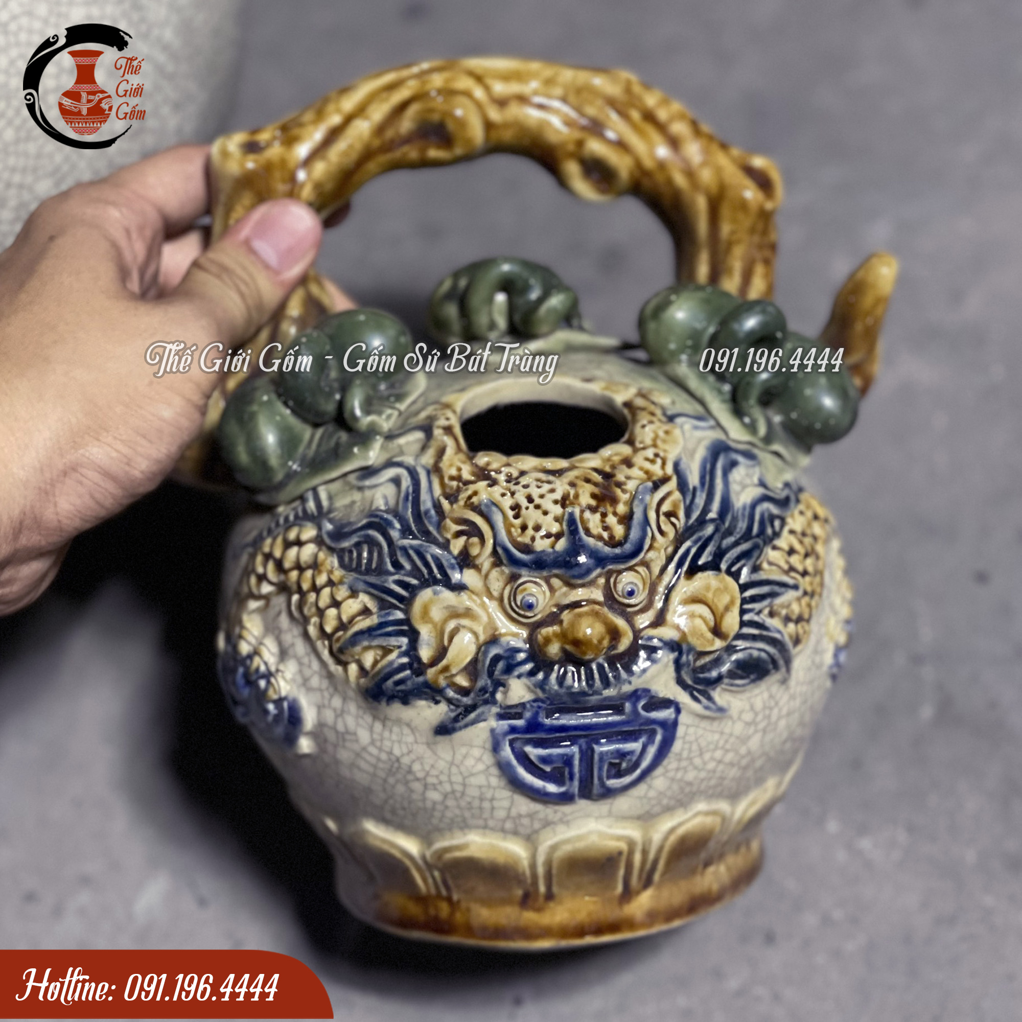 Bình vôi ăn trầu gốm sứ Bát Tràng men rạn