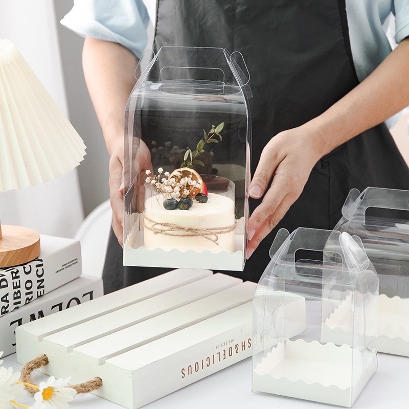 Hộp mika trong đựng bánh sinh nhật mini, bánh bento 2 size
