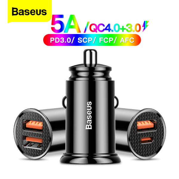 Baseus Sạc nhanh 4.0 3.0 Bộ sạc xe hơi USB cho Xiaomi mi 9 Huawei P30 Pro QC4.0 QC3.0 QC 5A Sạc nhanh xe PD