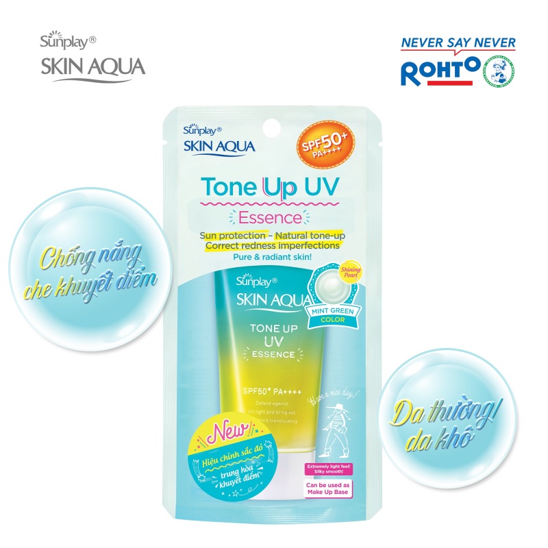 Tinh chất chống nắng nâng tông dành cho da khô/ thường Sunplay Skin Aqua Tone Up UV Essence (Mint Green) (dành cho da sáng, có khuyết điểm đỏ) (50g)