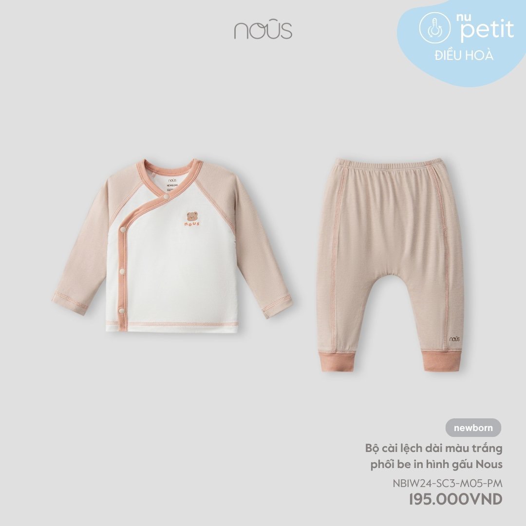 Bộ dài tay cài lệch sơ sinh chất liệu petit mềm mại W627S1 Nous