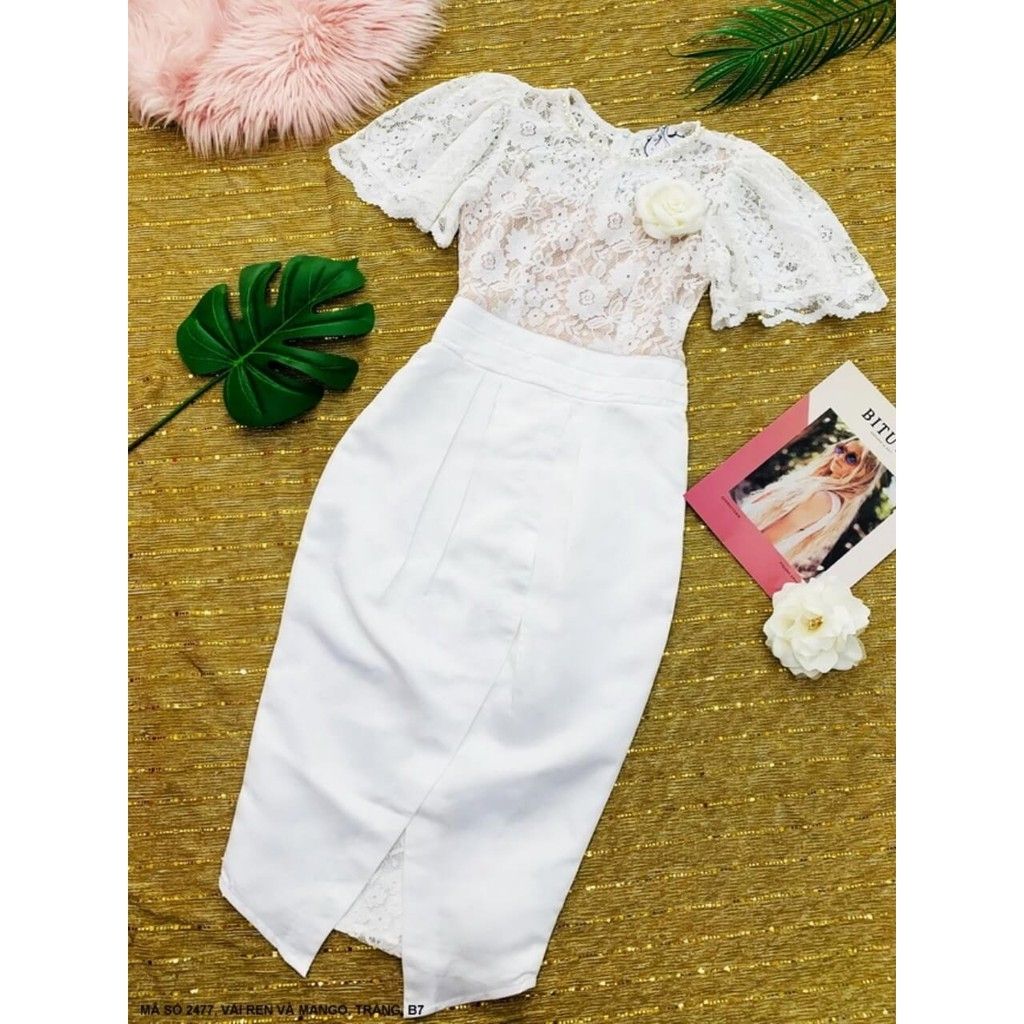 Đầm ôm body trắng phối ren sang trọng