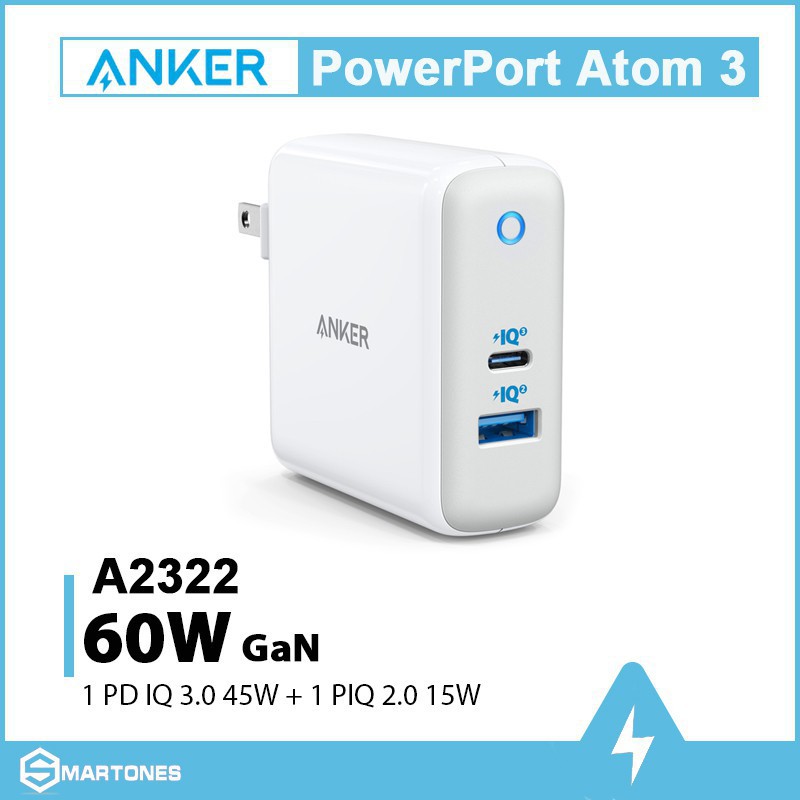 [ BH 18 tháng ] Củ Sạc ANKER A2322 60W 2 cổng USB + PD3.0 GaN