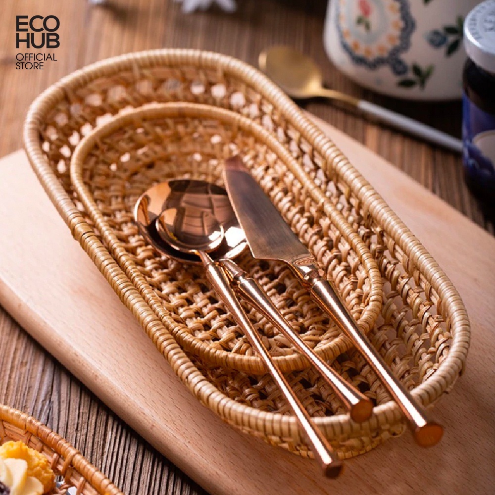 Khay mây đựng bánh mì, khay mây Oval, Hàng thủ công (2 Size)