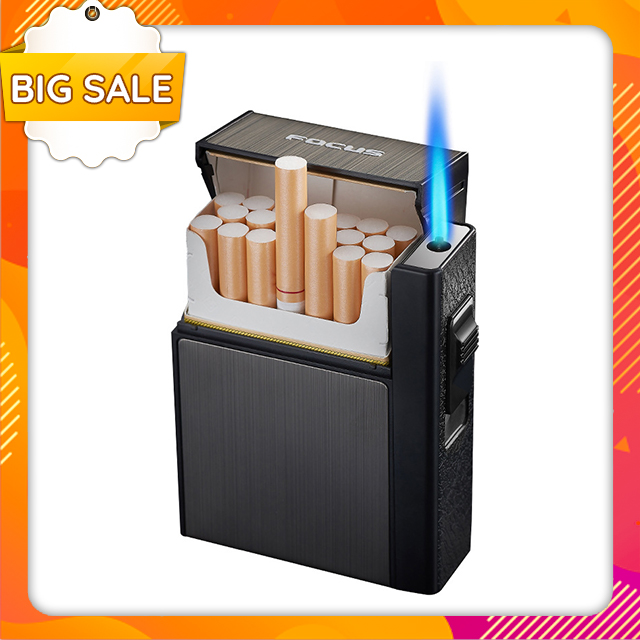 Vỏ Hộp Quẹt Bật Lửa Khò 1 Tia Kiêm Hộp Đựng 20 Điếu Focus YH035F - Dùng Gas Cao Cấp  (KHÔNG XĂNG, KHÔNG GAS)