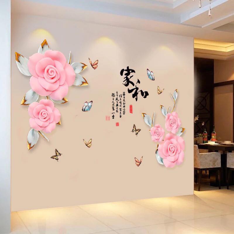 DECAL DÁN TƯỜNG HOA HỒNG BABY 3D