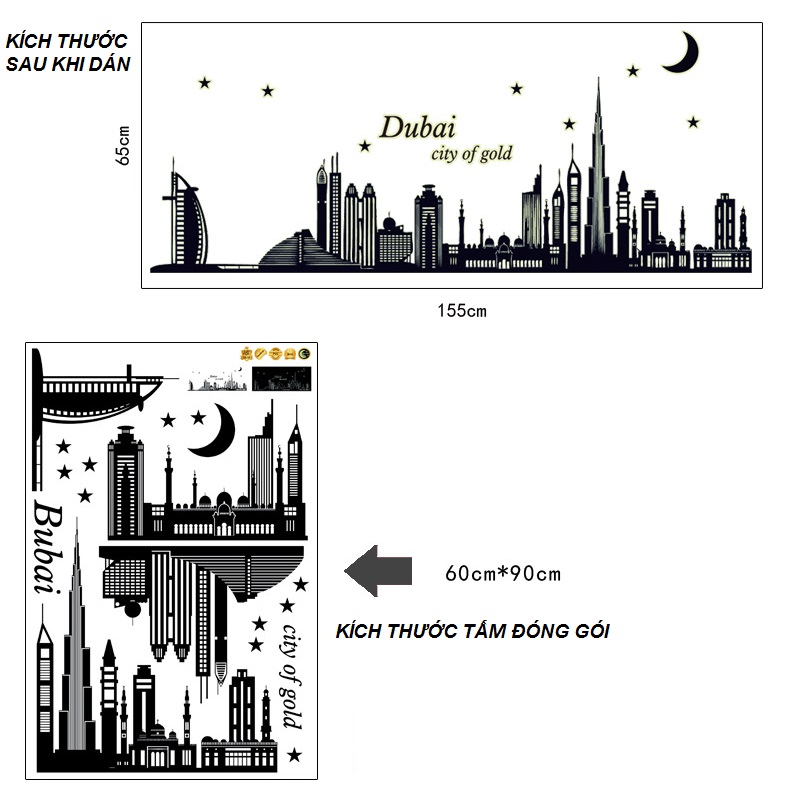 [HCM]Decal dán tường Dạ quang Dubai dạ quang siêu nét DDQ001 (55 x 165 cm)