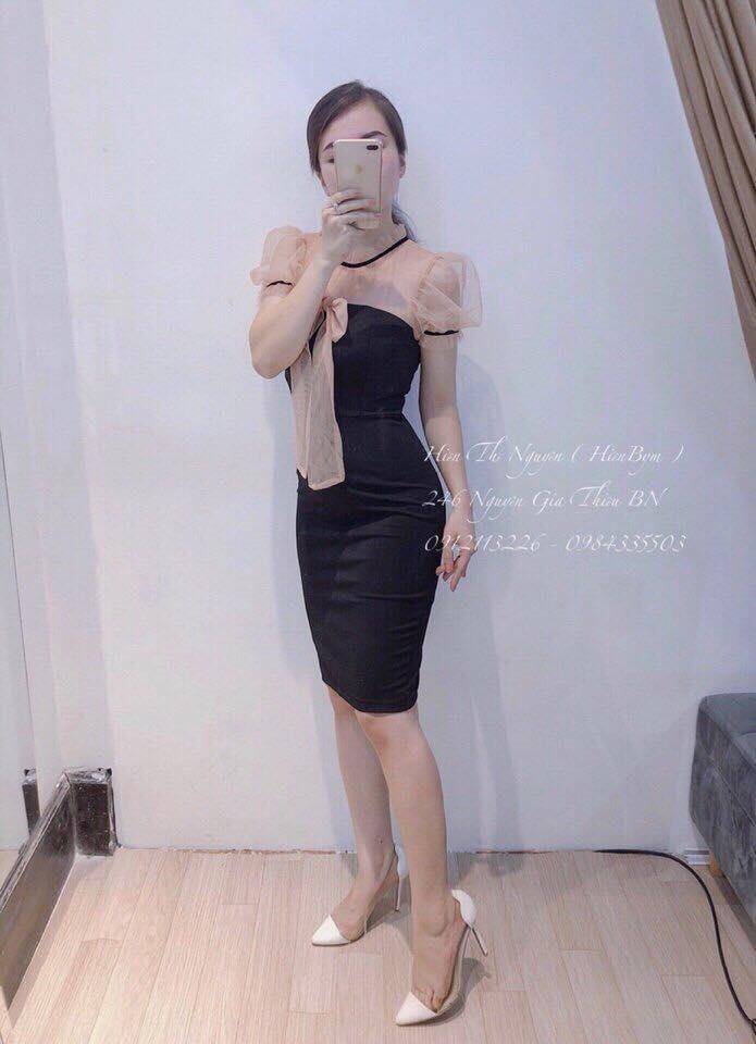 Đầm body phối lưới phong cách Hàn Quốc