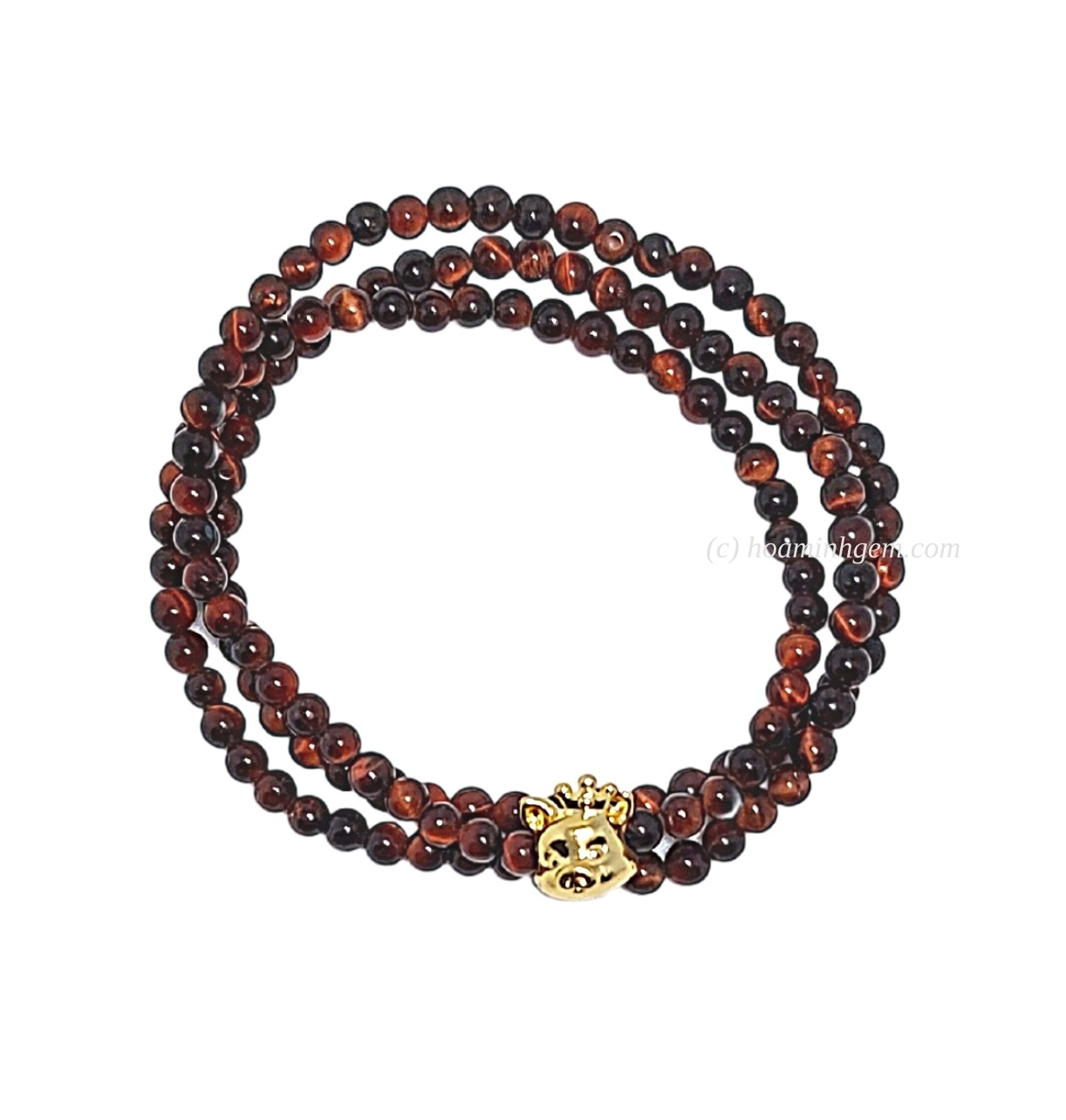 Vòng tay mắt hổ đỏ nâu size mini xinh xắn mix charm heo vàng cute