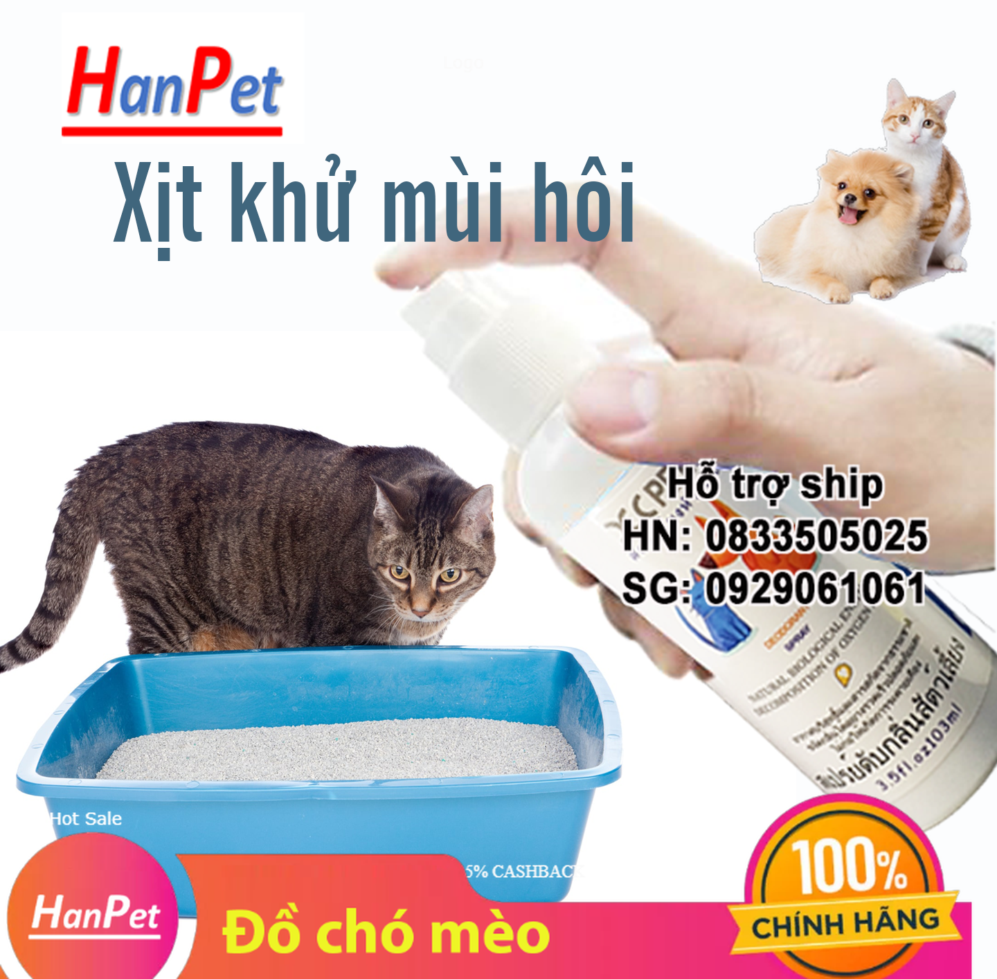 Hanpet - (Hàng Thái Lan) XC PET 100ml Nước hoa thú cưng Xịt khử mùi hôi cát mèo và mùi hôi chuồng trại