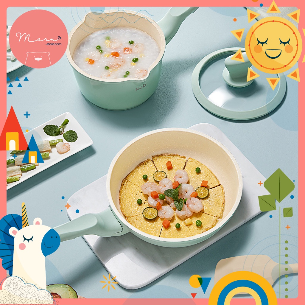 [Tặng nước rửa đa năng KUB] Bộ nồi & chảo vân đá maifan chống dính KUB (kèm xửng hấp)