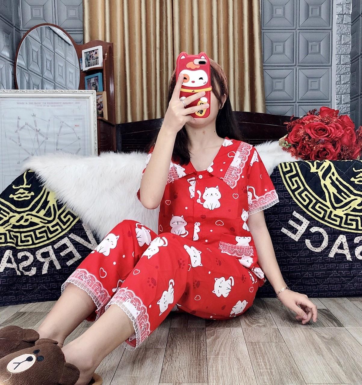 [HCM]Bộ  Pijama mặt ở nhà hình hoa -MTB
