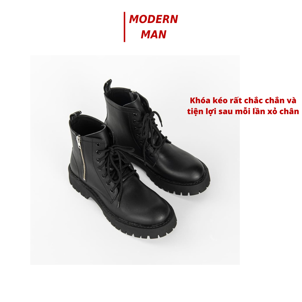 Giày Combats Boots Khóa Kéo Da Bò Đế Chunky Cao 5Cm
