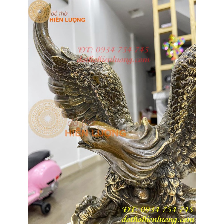 Đại bàng tung cánh bằng đồng màu nâu giả cổ, Đại triển hồng đồ (DxRxC 38x20x45cm nặng 8,5kg )