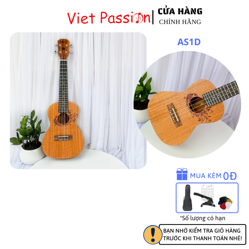 Đàn ukulele concert AS1D Viet Passion 23 inch gỗ mộc trơn khóa đúc giá rẻ cho bạn mới bắt đầu tập chơi