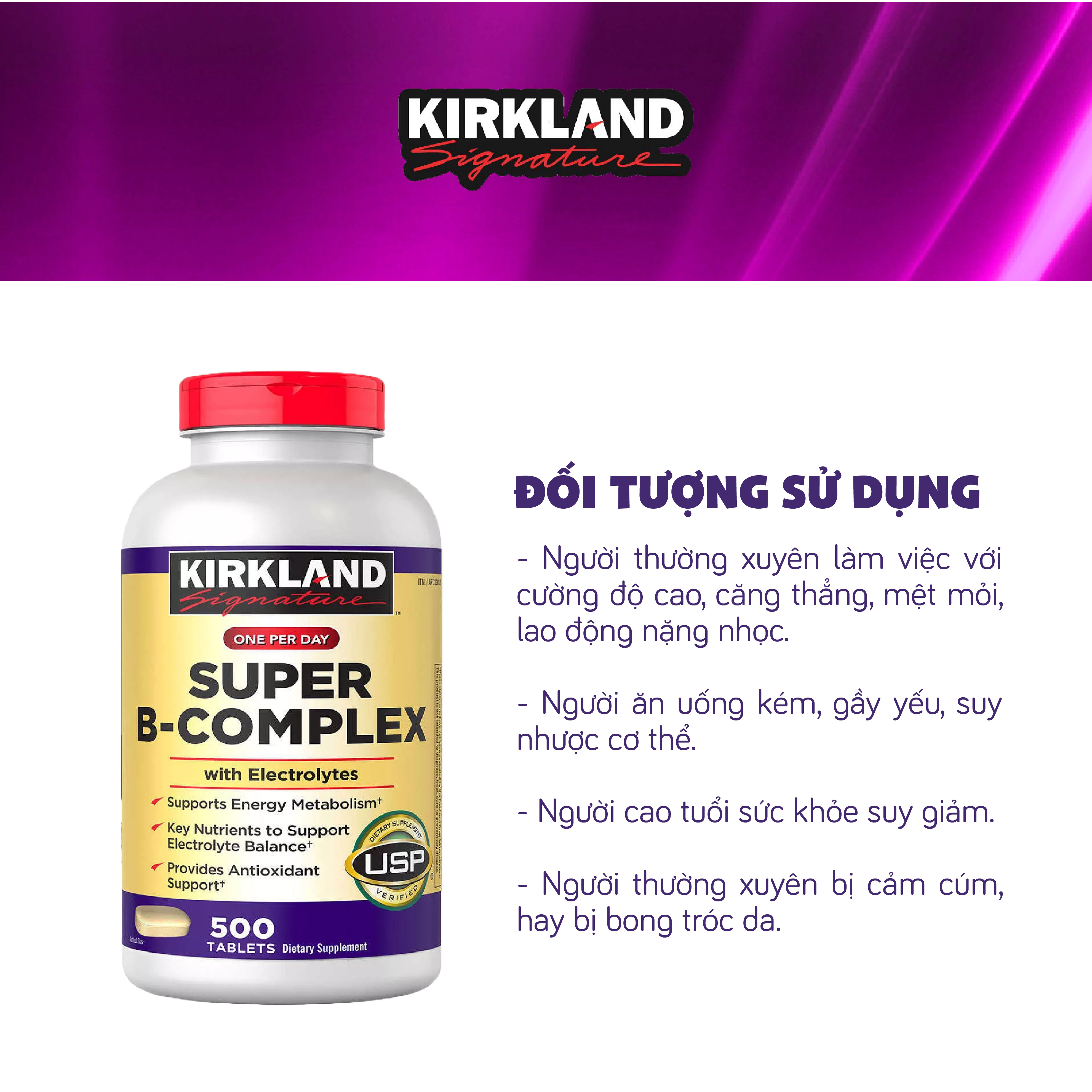 Viên uống bổ sung Vitamin B Tổng Hợp Super B-Complex Kirkland 500 Viên