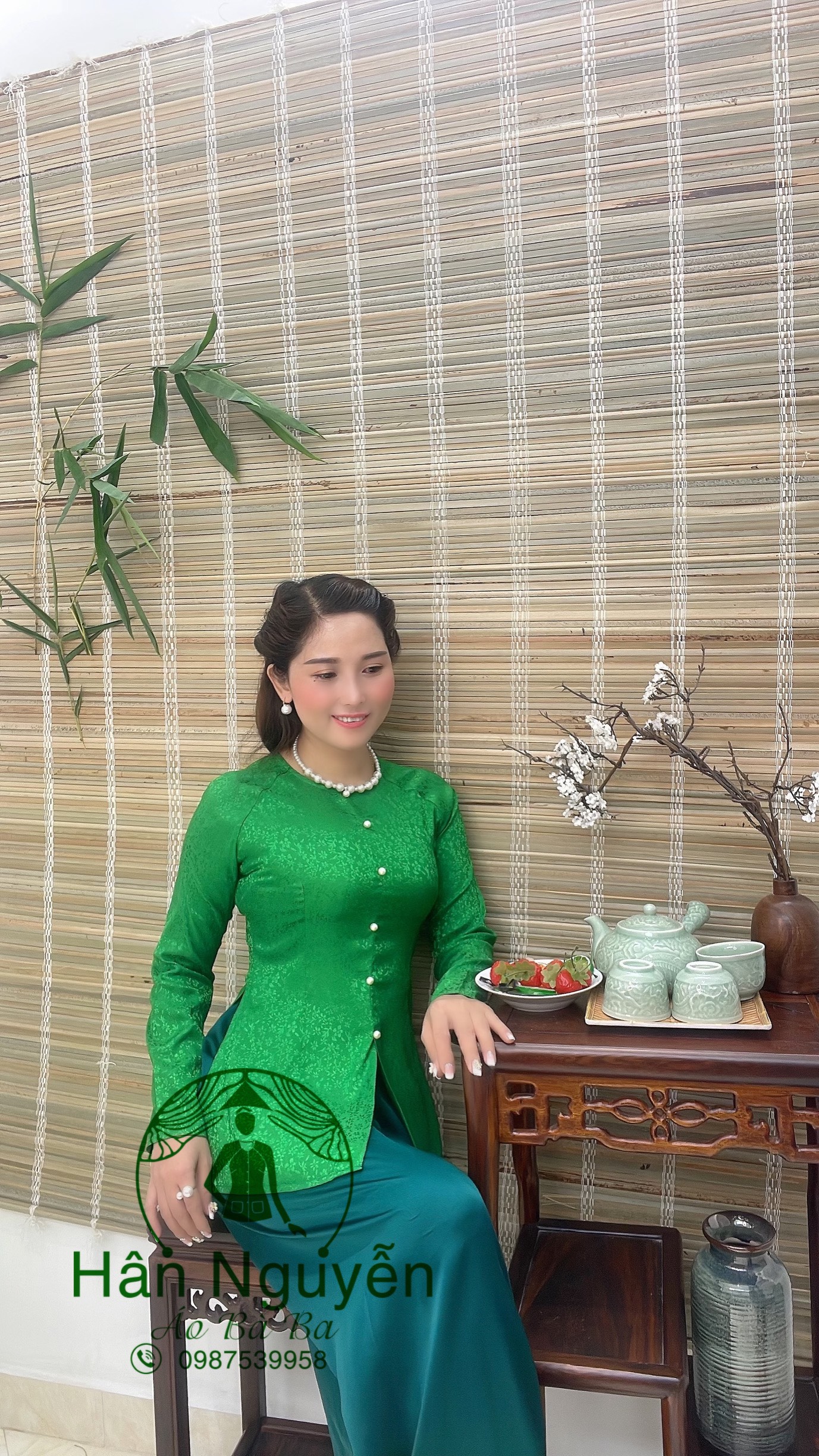 Áo Lẻ Bà Ba Gấm Hoa Nhí Dây Kéo