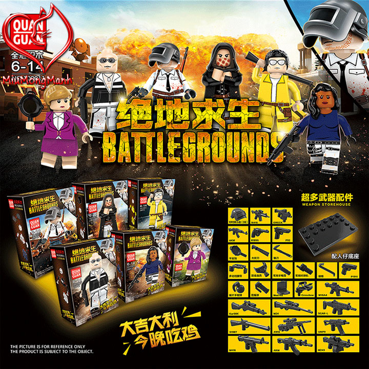 Bộ 6 Nhân Vật Game PUBG Sứ Mệnh Vinh Quang Kèm Đế Chưng Bày Lego Quan Guan Đồ Chơi Lắp Ráp Xếp Hình