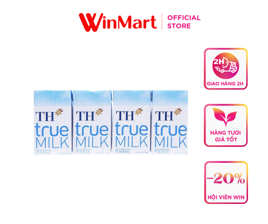 [Siêu thị WinMart] - Lốc 4 hộp sữa tươi tiệt trùng TH True Milk ít đường 110ml
