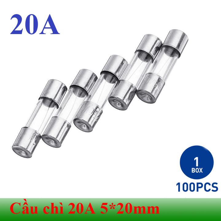 [Hộp 100 chiếc] Cầu chì ống thủy tinh 20A cỡ 5*20mm