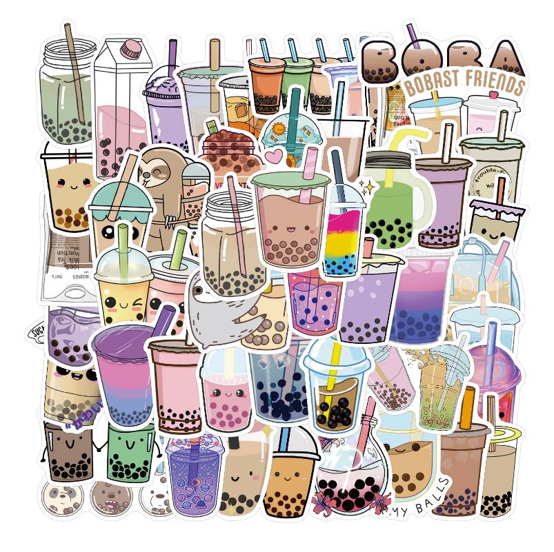 [HCM]Sticker Trà Sữa Trân Châu nhựa PVC không thấm nước dán nón bảo hiểm laptop điện thoại Vali xe Cực COOL #209