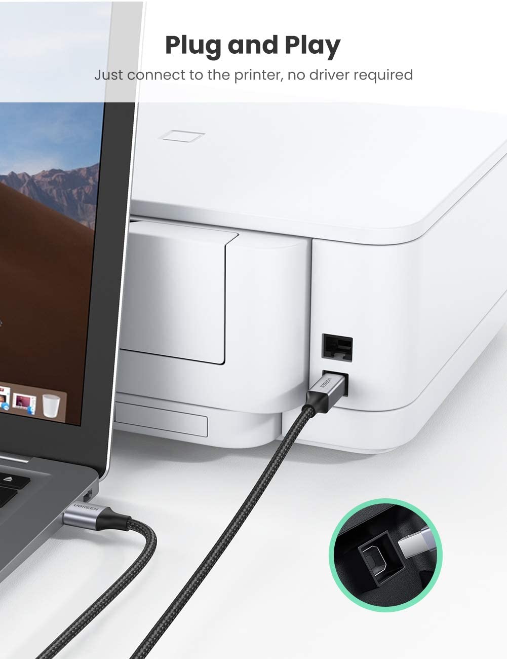 Cáp máy in USB A sang USB B UGREEN US369 - Tốc độ truyền tải 480Mbps - Sử dụng rộng rãi cho máy Fax máy in… - Hàng phân phối chính hãng - Bảo hành 18 tháng 1 đổi 1