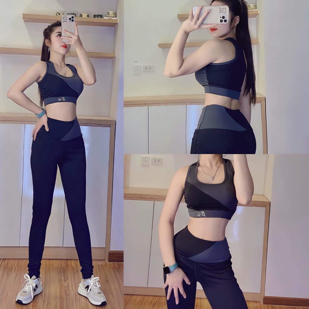 Đồ tập gym bộ đồ tập set đồ tập yoga aerobic nữ quần áo tập gym yoga aerobic dáng đẹp quần dài áo sát nách chất vải co giãn