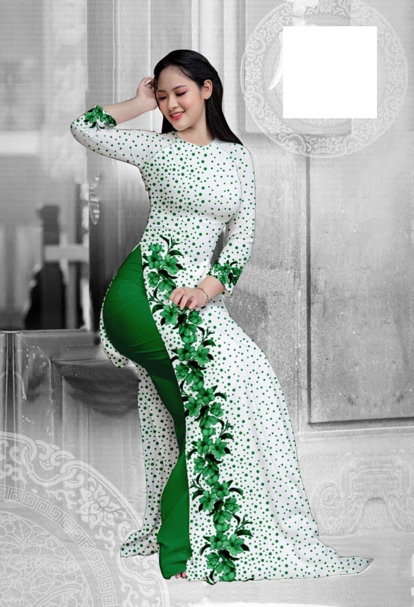 Vải may áo dài hoa tà dọc siêu xinh ( vải nguyên bộ)